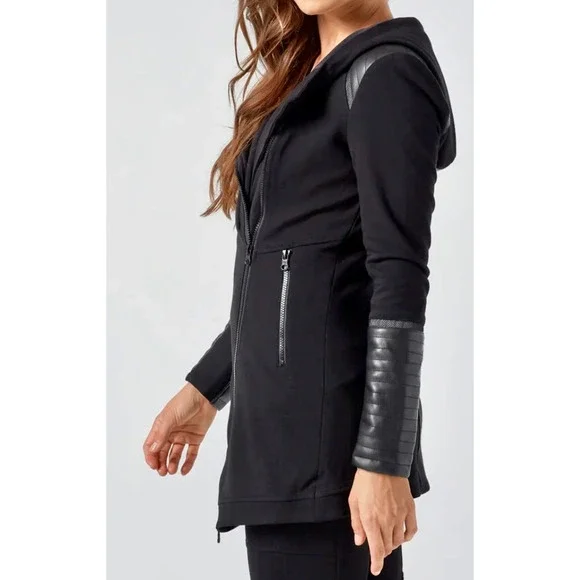 Blanc Noir Traveler Jacket Hooded Open Front Asymmetric Zip Padded Black Small - Picture 7 of 15